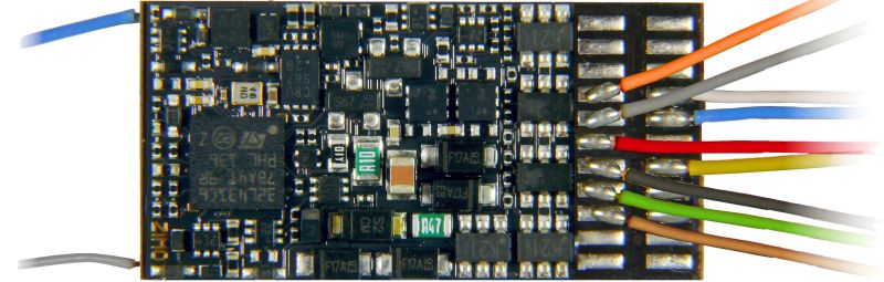 MN330 Standard H0 Nicht-Sound-Decoder - 30 x 15,3 x 2,2 mm - einseitig - 9+1 FA  - 11 Anschlußdrähte