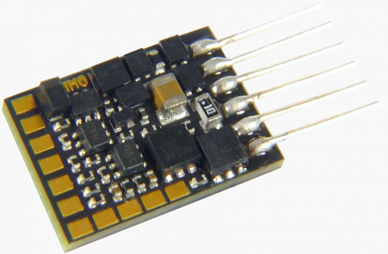 MN170N Miniatur-Nicht-Sound-Decoder – 12 x 8,6 x 2,5 mm – 0,7 A – 6 FA - 6-pol Schnittstelle NEM651 auf Platine