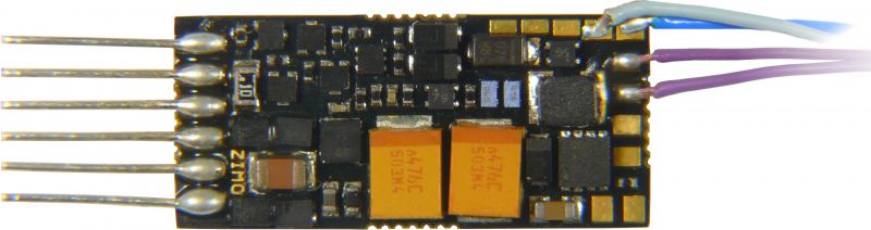 MS490N Miniatur-Sound-Decoder  -  19 x 8,6 x 2,9 mm  -  Audio 1 W  -  0,7 A  -  4 FA - 6-pol Schnittstelle NEM651 auf Platine