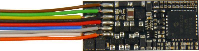 MX600 Flachdecoder - 25 x 11 x 2 mm  -  Nicht-Sound  -  0,8 A  -  4 FA  - 9 Anschlußdrähte