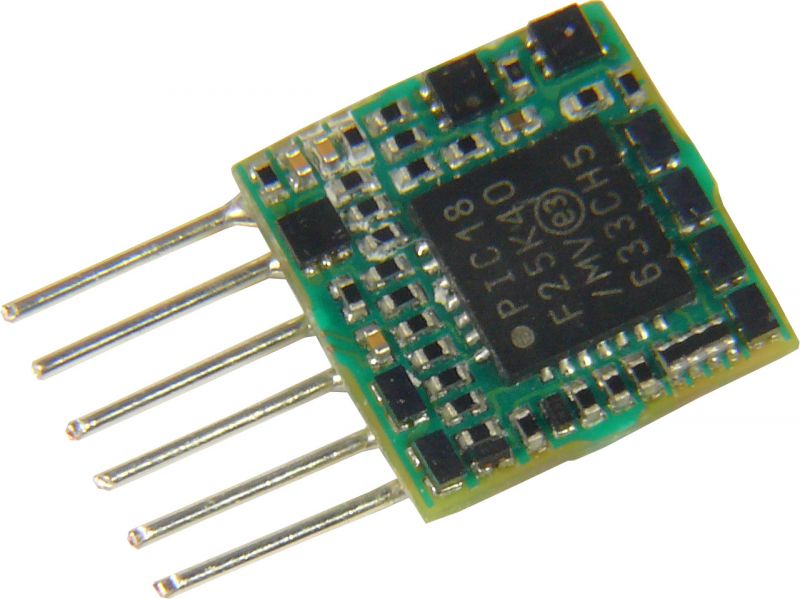 MX616N Subminiatur-Decoder - 8 x 8 x 2,4 mm  -  Nicht-Sound  -  0,7 A  -  6 FA - 6-pol Schnittstelle NEM651 auf Platine